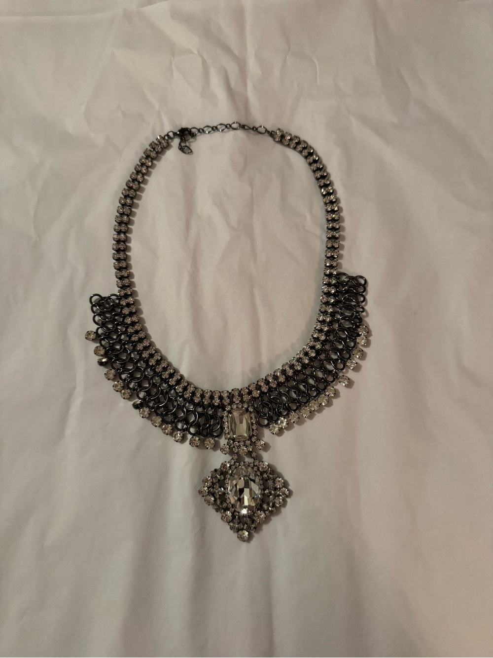 Crystal Statement Necklace in Gunmetal and Crystal